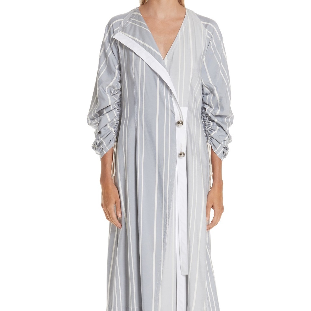 BNWOT $1250 Yigal Azrouël Ruched Stripe Shirtdress